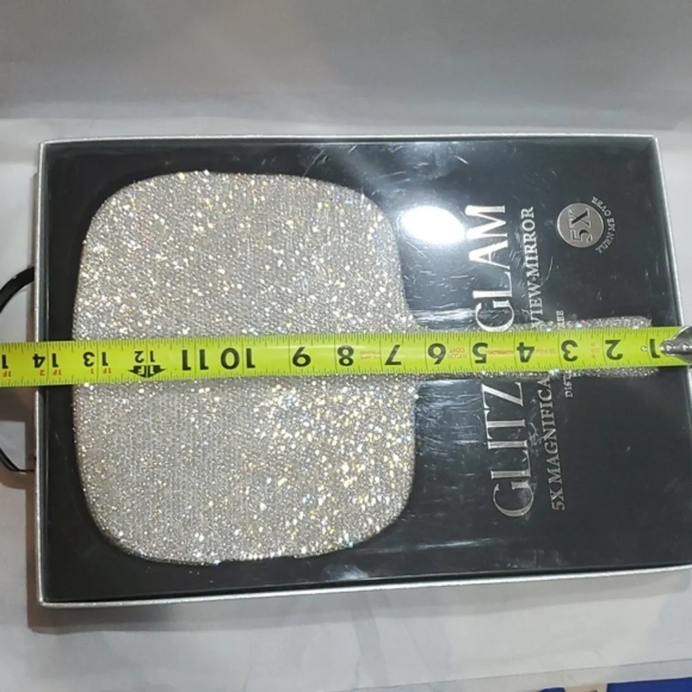 5X magnification Glitz Glam blinged crystal rhinestone hefty handheld mirror new